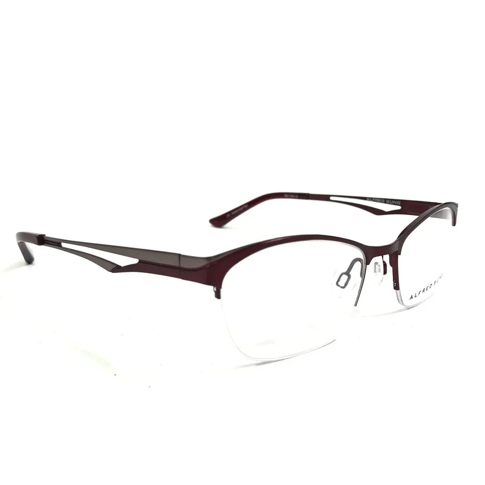 Alfred Sung Eyeglasses Frames AS5017 RBY CEN Grey Red Square Half Rim 51-18-135